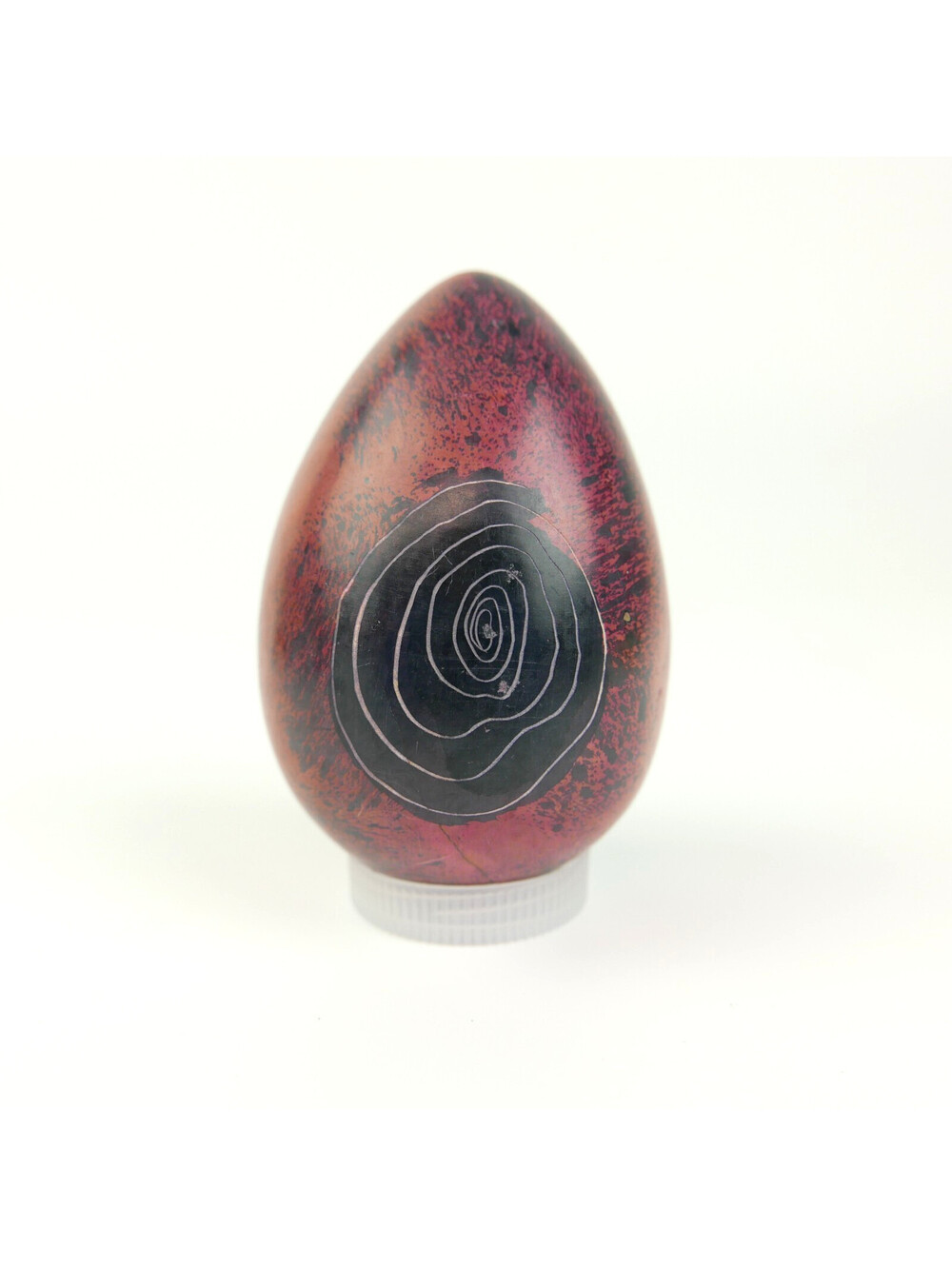 Kenyan Kisii Soapstone Egg Hand Carved Painted Etched Abstract Spiral Pink Black
